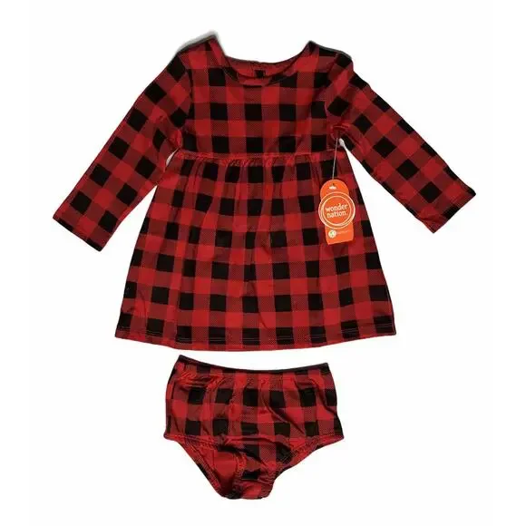 NEW Baby Girls Wonder Nation Long Sleeve Dress w/ Diaper Cover Buffalo Plaid 12M - Picture 1 of 1